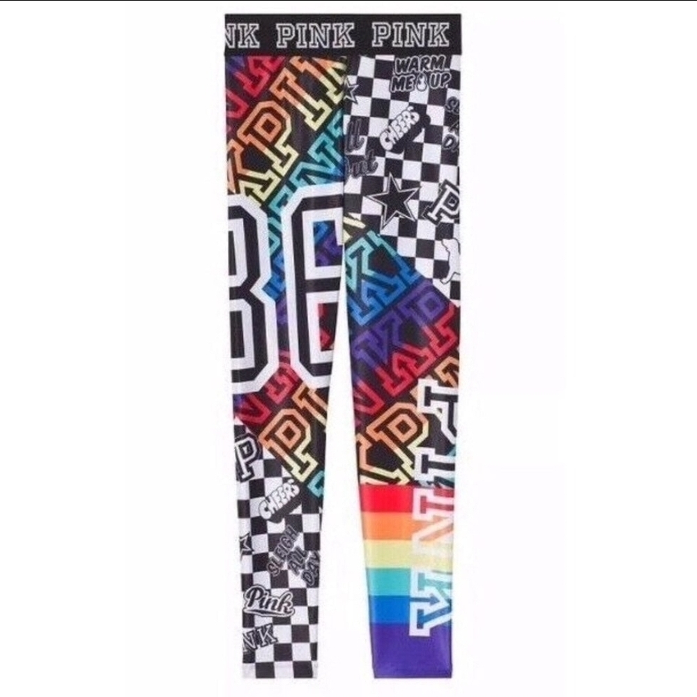 PINK Victoria's Secret Rainbow Logo & Checkerboard Leggings - Multicolor